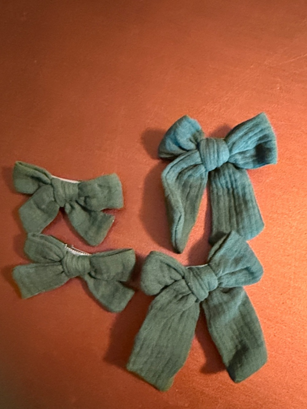 Kids Green Fabric Hair Bows - Pack of 4